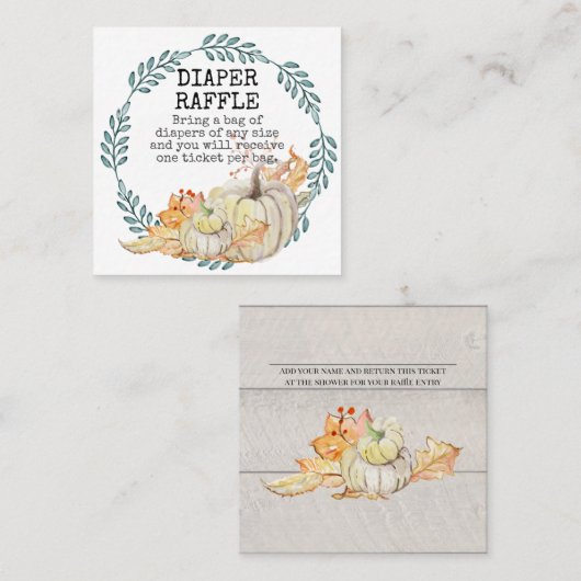 男の赤ちゃんシャワーおむつラッフルホワイトパンプキ葉ン スクエア名刺 (正面/裏面)