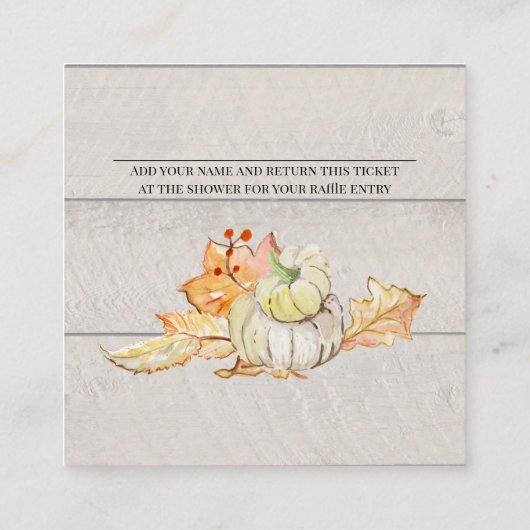 男の赤ちゃんシャワーおむつラッフルホワイトパンプキ葉ン スクエア名刺 (裏面)