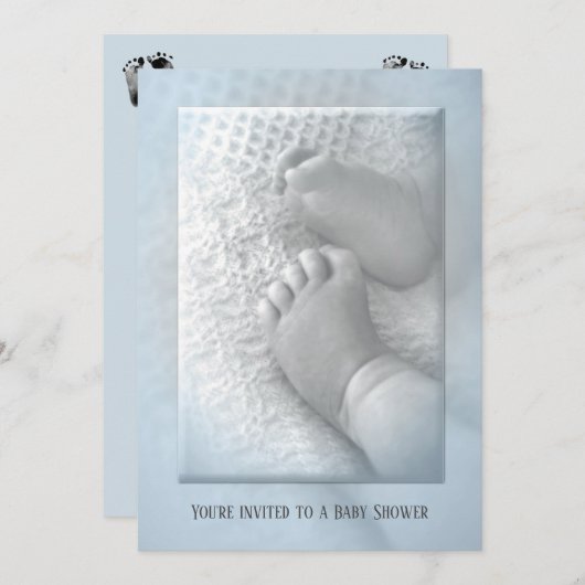 男の赤ちゃんシャワーとベビー足 招待状 (正面/裏面)