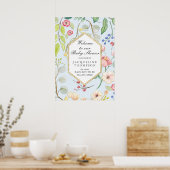 男の赤ちゃんシャワーウェルカムフローラダスティブルー六角 ポスター (キッチン)