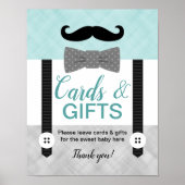 男の赤ちゃんシャワーカードとギフトのサインはミントグレー ポスター (正面)