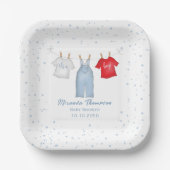 男の赤ちゃんシャワーキュートクロスレインテンプレート ペーパープレート (正面)