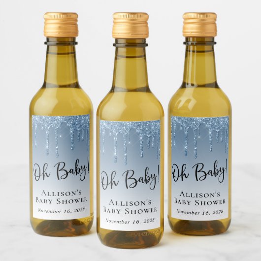 男の赤ちゃんシャワーグリッターブルーパーソナライズされた ワインラベル (ボトル)