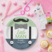 男の赤ちゃんシャワーグリーンネイビーブルーリトルマンテーマ ペーパープレート (パーティー)