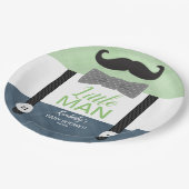 男の赤ちゃんシャワーグリーンネイビーブルーリトルマンテーマ ペーパープレート (アングル)