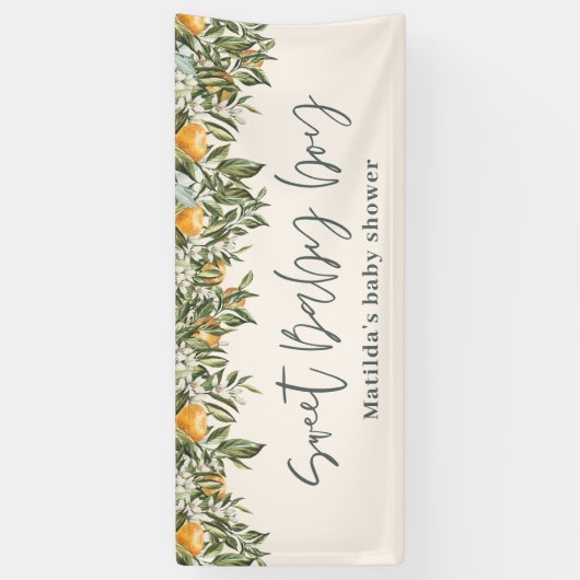 男の赤ちゃんシャワーシトラスのオレンジ色の植物の葉 横断幕 (縦)