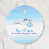 男の赤ちゃんシャワーストークブルー感謝していウォーターカラー フェイバータグ (裏面)