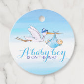 男の赤ちゃんシャワーストークブルー感謝していウォーターカラー フェイバータグ (正面)