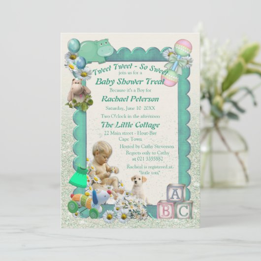 男の赤ちゃんシャワーツイート招待状 サンキューカード (スタンド正面)