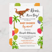 男の赤ちゃんシャワーバイメール轟音ジャングル恐竜 招待状 (正面/裏面)