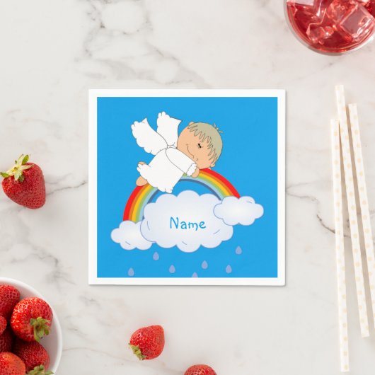 男の赤ちゃんシャワーバースデーパーティーかわいい天使 スタンダードカクテルナプキン (インサイチュ)