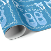 男の赤ちゃんシャワーブルーシューズ&ボウ ラッピングペーパー (ロールコーナー)