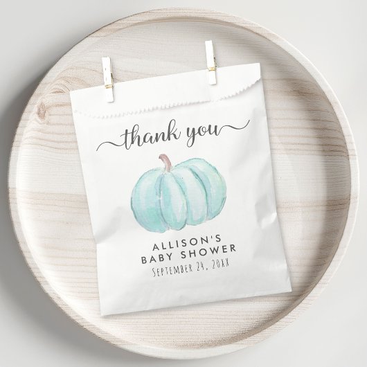男の赤ちゃんシャワーブルーパンプキンサンキュー フェイバーバッグ