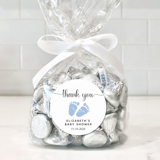 男の赤ちゃんシャワーブルー足ありがとう ラウンドシール