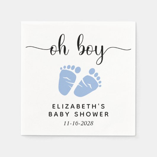 男の赤ちゃんシャワーブルー足 スタンダードカクテルナプキン (正面)