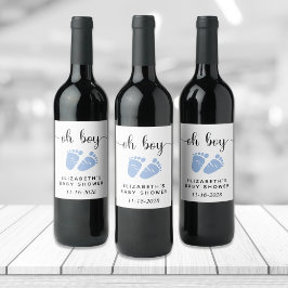 男の赤ちゃんシャワーブルー足 ワインラベル