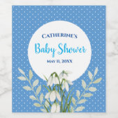 男の赤ちゃんシャワーホワイトスノードロップブルー水玉模様 ワインラベル (シングルラベル)