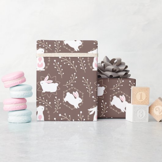 男の赤ちゃんシャワーラビットオンブラウン ラッピングペーパー (ベビーシャワー)