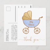 男の赤ちゃんシャワーレトロキャリッジブルー金ゴールドありがとう ポストカード (正面/裏面)