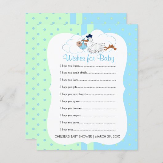 男の赤ちゃんシャワー付きコウノトリ – ウィッシュ (正面/裏面)