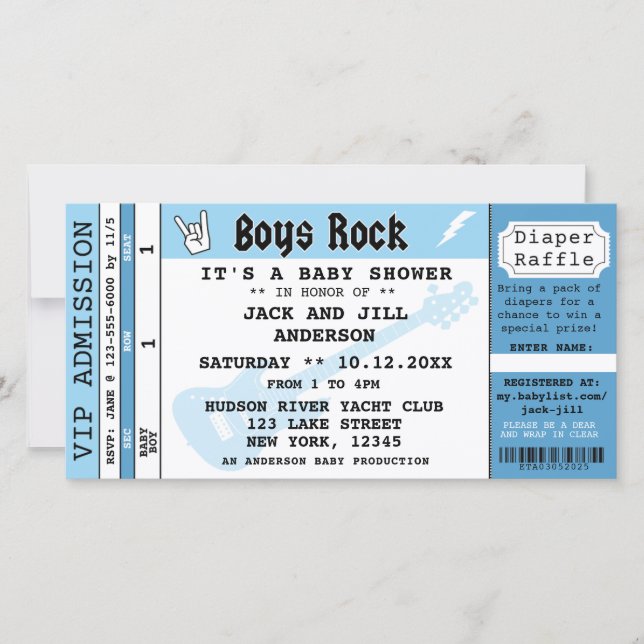 男の赤ちゃんシャワー合奏チケット招待状 (正面)