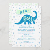 男の赤ちゃんシャワー恐竜ブルーテーマIt a Boy 招待状 (正面/裏面)