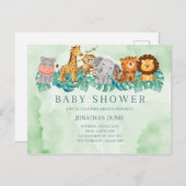 男の赤ちゃんシャワー招待可愛い動物 ポストカード (正面/裏面)