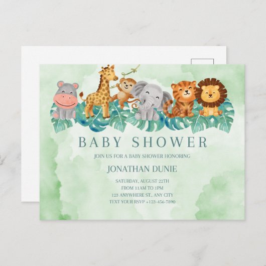 男の赤ちゃんシャワー招待可愛い動物 ポストカード (正面/裏面)