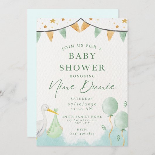 男の赤ちゃんシャワー招待気球動物 招待状 (正面/裏面)