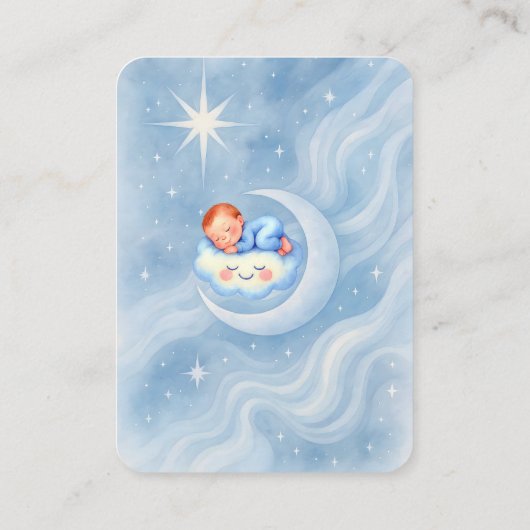 男の赤ちゃんシャワー招待状ムーンライトスターウォーターカラー エンクロージャーカード (裏面)