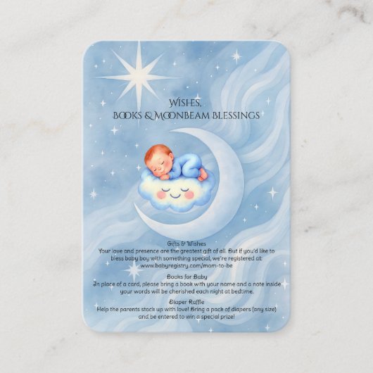 男の赤ちゃんシャワー招待状ムーンライトスターウォーターカラー エンクロージャーカード (正面)