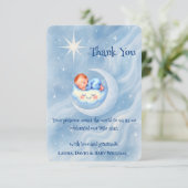 男の赤ちゃんシャワー招待状ムーンライトスターウォーターカラー サンキューカード (スタンド正面)
