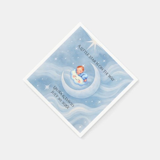 男の赤ちゃんシャワー招待状ムーンライトスターウォーターカラー スタンダードカクテルナプキン (角)