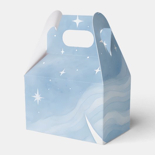 男の赤ちゃんシャワー招待状ムーンライトスターウォーターカラー フェイバーボックス (裏面サイド)