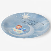 男の赤ちゃんシャワー招待状ムーンライトスターウォーターカラー ペーパープレート (アングル)