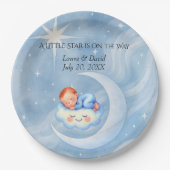 男の赤ちゃんシャワー招待状ムーンライトスターウォーターカラー ペーパープレート (正面)