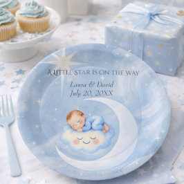 男の赤ちゃんシャワー招待状ムーンライトスターウォーターカラー ペーパープレート