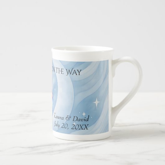 男の赤ちゃんシャワー招待状ムーンライトスターウォーターカラー ボーンチャイナマグカップ (右)