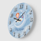 男の赤ちゃんシャワー招待状ムーンライトスターウォーターカラー ラージ壁時計 (傾斜)