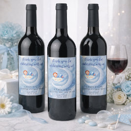 男の赤ちゃんシャワー招待状ムーンライトスターウォーターカラー ワインラベル