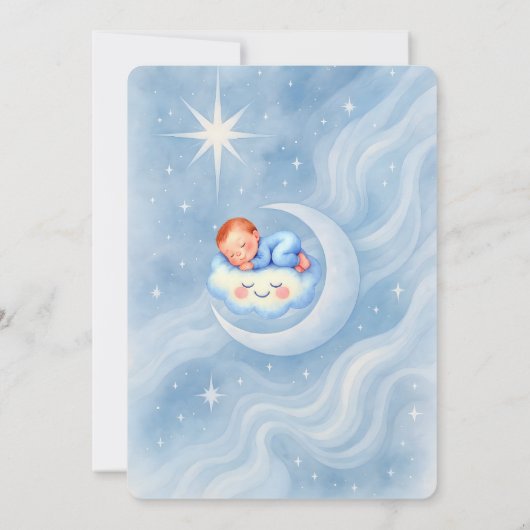 男の赤ちゃんシャワー招待状ムーンライトスターウォーターカラー 招待状 (裏面)
