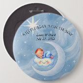 男の赤ちゃんシャワー招待状ムーンライトスターウォーターカラー 缶バッジ (正面&裏面)