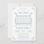 男の赤ちゃんシャワー招待状レースのよう – クリブ – 青 招待状 (正面)