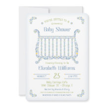 男の赤ちゃんシャワー招待状レースのよう – クリブ – 青