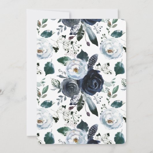 男の赤ちゃんシャワー招待状牡丹ブルーのブランチ 招待状 (裏面)