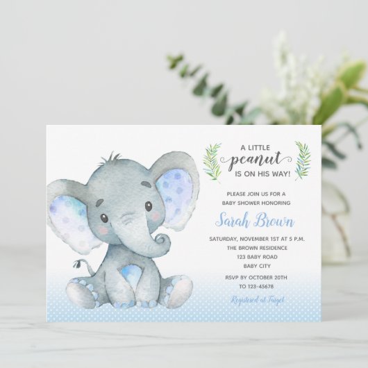 男の赤ちゃんシャワー招待状(ゾウ水玉模様) 招待状 (スタンド正面)