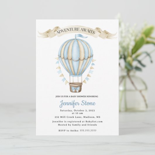 男の赤ちゃんシャワー招待状 – 熱気球 招待状 (スタンド正面)