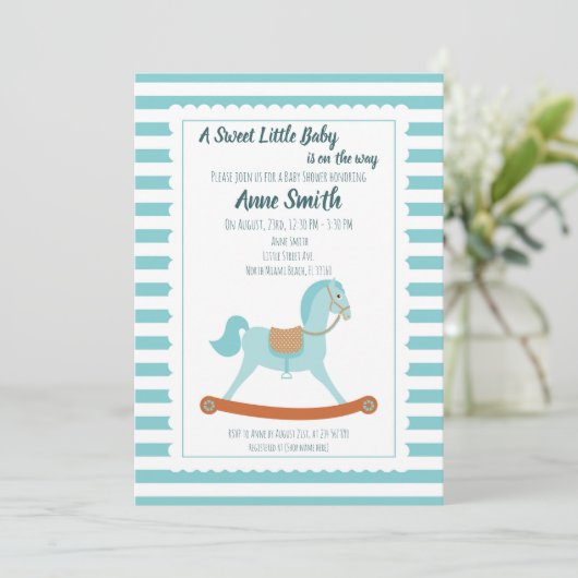 男の赤ちゃんシャワー揺動馬招待状 招待状 (スタンド正面)