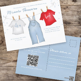 男の赤ちゃんシャワー水彩物干しテンプレート ポストカード