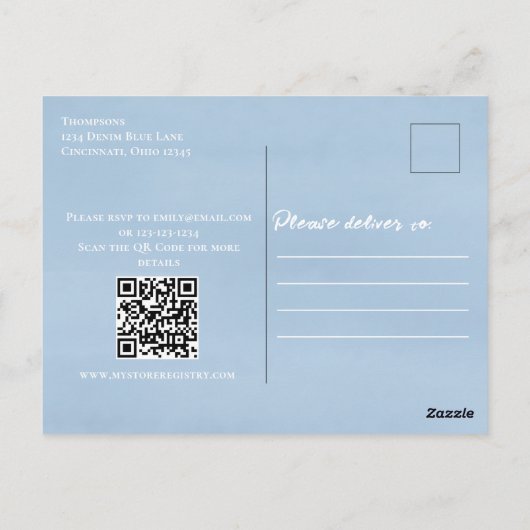 男の赤ちゃんシャワー水彩物干しテンプレート ポストカード (裏面)